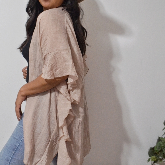 CREAM RUFFLED CASCADE CARDIGAN - Picture 8 of 11